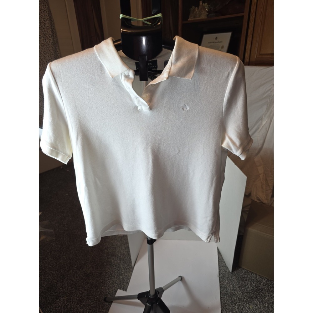 Lauren Ralph Lauren Polo Shirt Size L. 22" PTP, 22 1/2" Long.  3 Small Stains On